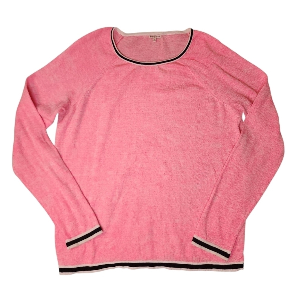 Juicy Couture Neon Pink Long Sleeve Sweater with Black and White Trim